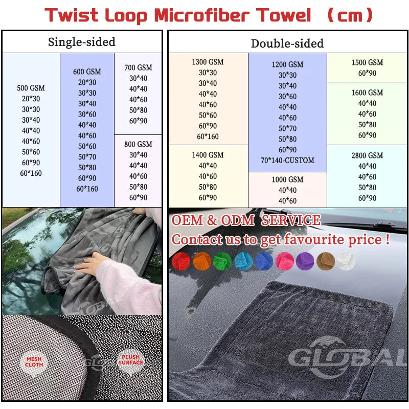 High Quality 800gsm 1000gsm 60*90cm Drying Towel Car 1200 Gsm Car Drying Towel 1400gsm Twisted Loop Drying Towels